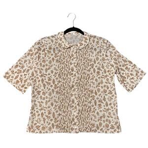 Ship'n Shore Floral Corn Print Short Sleeve Blouse Size 34 Brown & White Resort